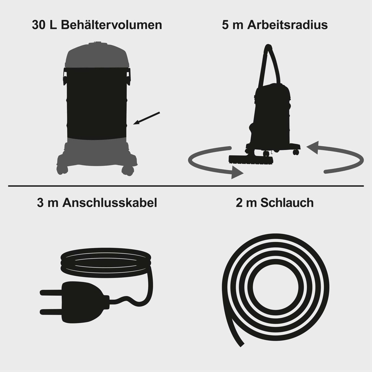 Aspiradora Seco y Húmedo 1200W Tanque 30L Scheppach Black Edition — perspectiva