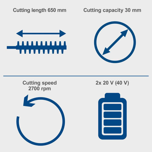Cortasetos Inalámbrico 40V Brushless Scheppach - Espada 720mm, Corte 30mm — detalle