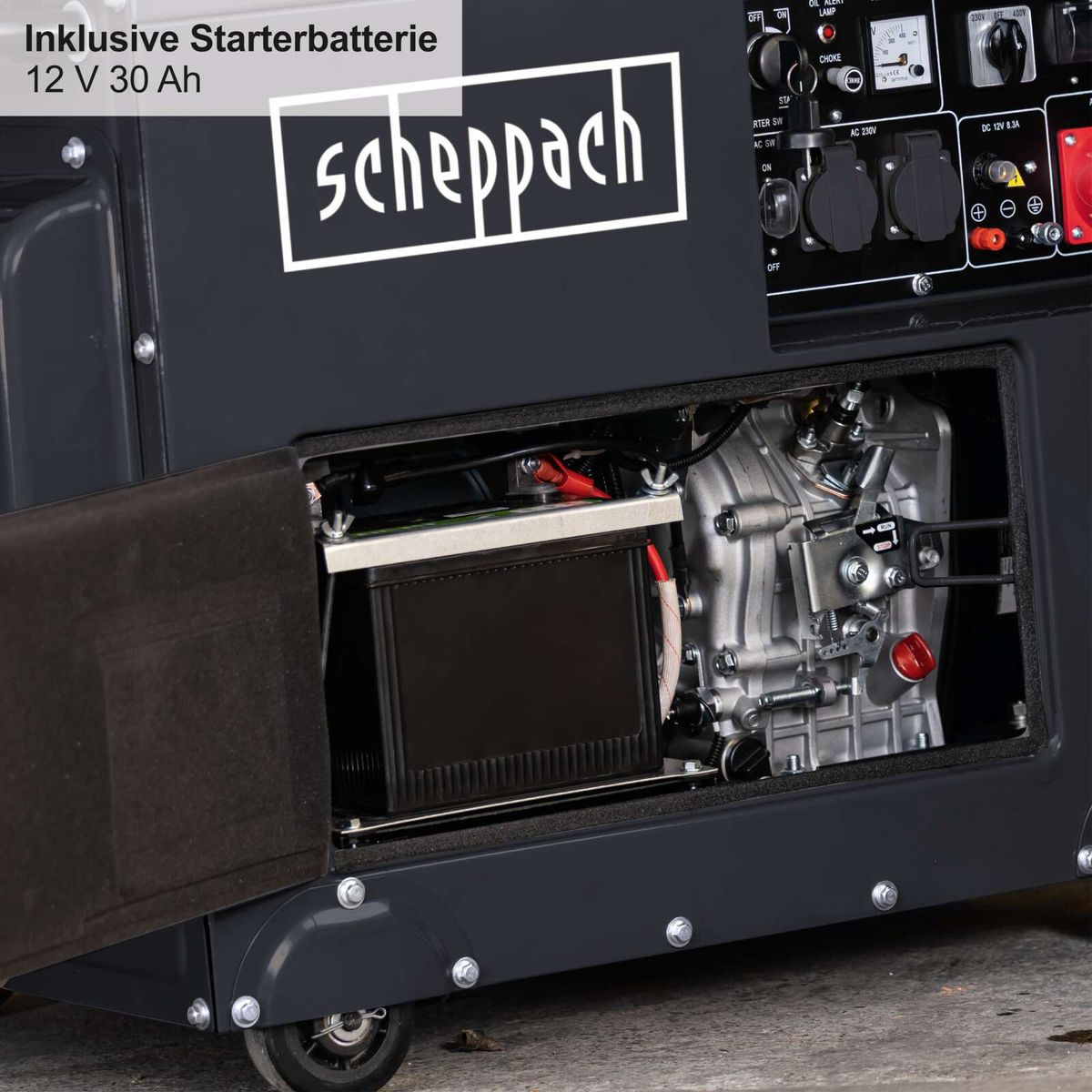 Generador Diésel 5000W Scheppach Black Edition - Trifásico y Monofásico, Arranque Eléctrico — vista 12