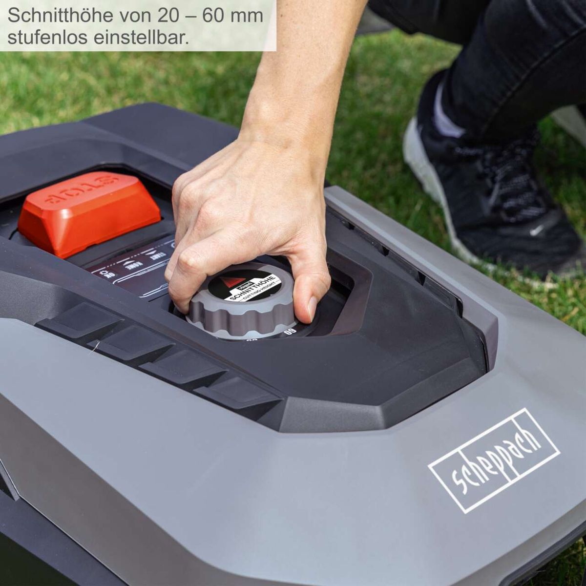 Robot Corta Pasto Cortacésped Scheppach 900m² - WiFi, Altura Regulable — perspectiva