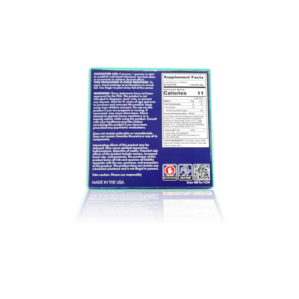 Shrumfuzed 4/pk 3200mg 800mg/each Shrum Sealed Gummies — Blue Lemonade — FUNCTIONAL MUSHROOM GUMMIES
