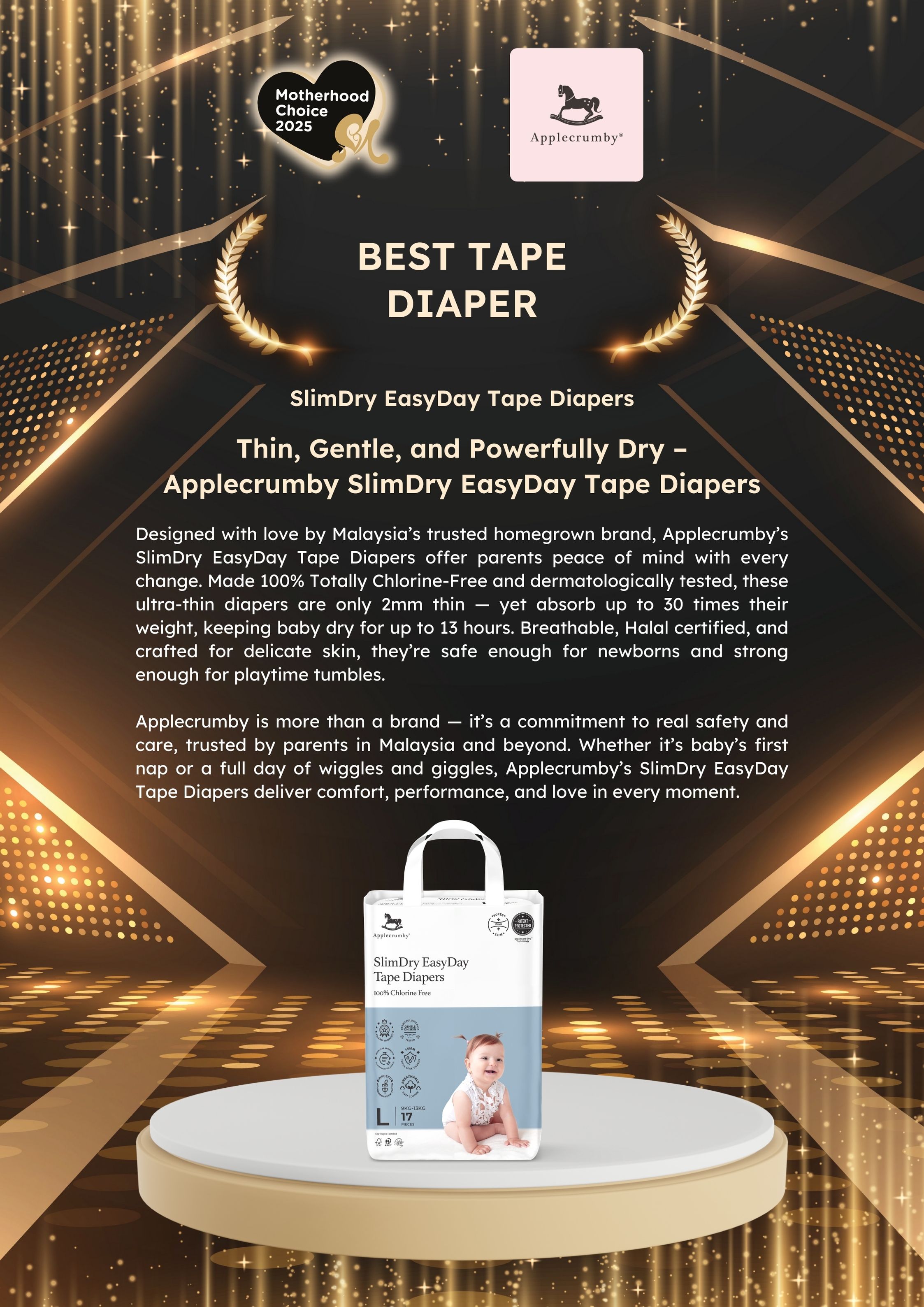 Applecrumby Slimdry Easyday Tape Diapers