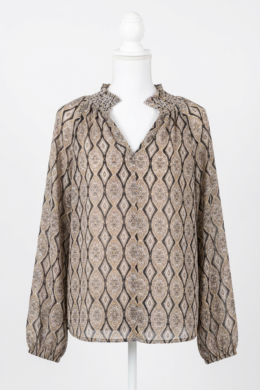Bucketlist Smoked Semi Sheer Blouse Dark Navy Multi