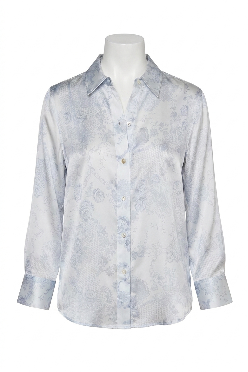 L’agence Dani Blouse Ivory/pale Mist Blue Lace Print