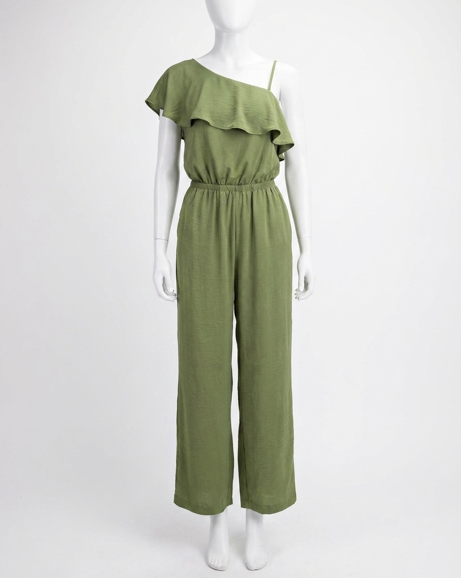 Easel Claire Satin Jumpsuit Green