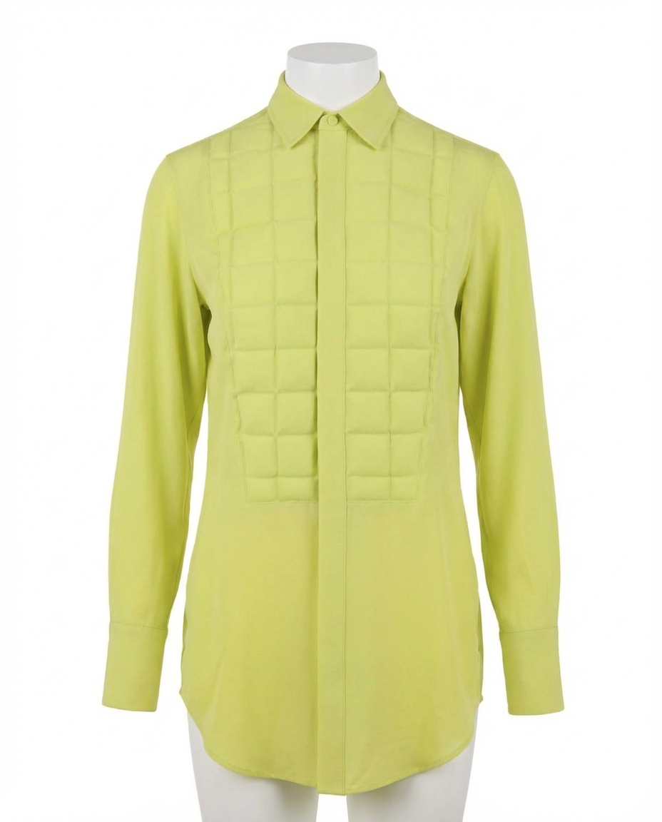 Bottega Veneta Women’s Quilted Plastron Detailed Tuxedo Shirt Acid Yellow
