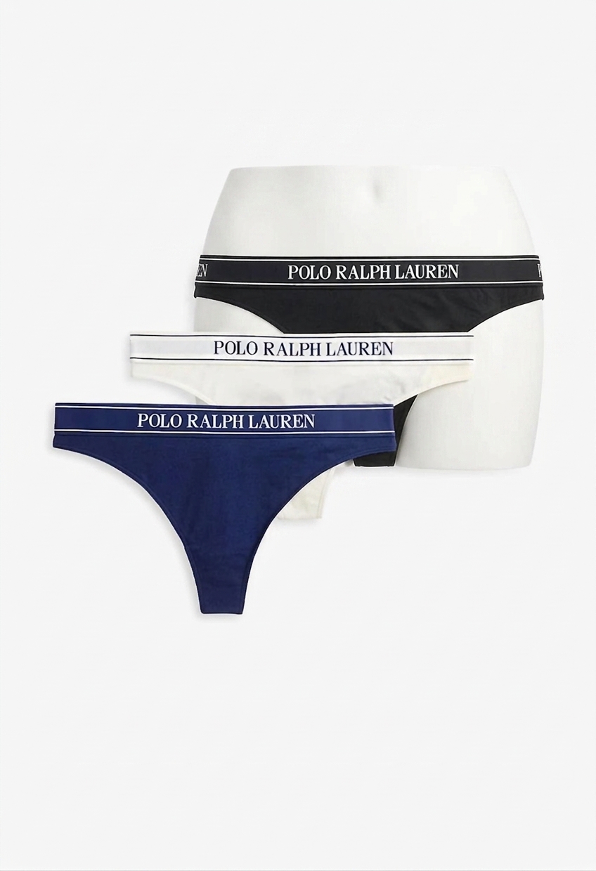 Polo Ralph Lauren Women’s High Waist Thong Underwear Onyx/white Cloud/navy