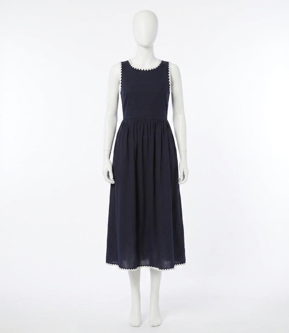 Karen Kane Sleeveless Edge Stitch Contrast Midi Dress Navy
