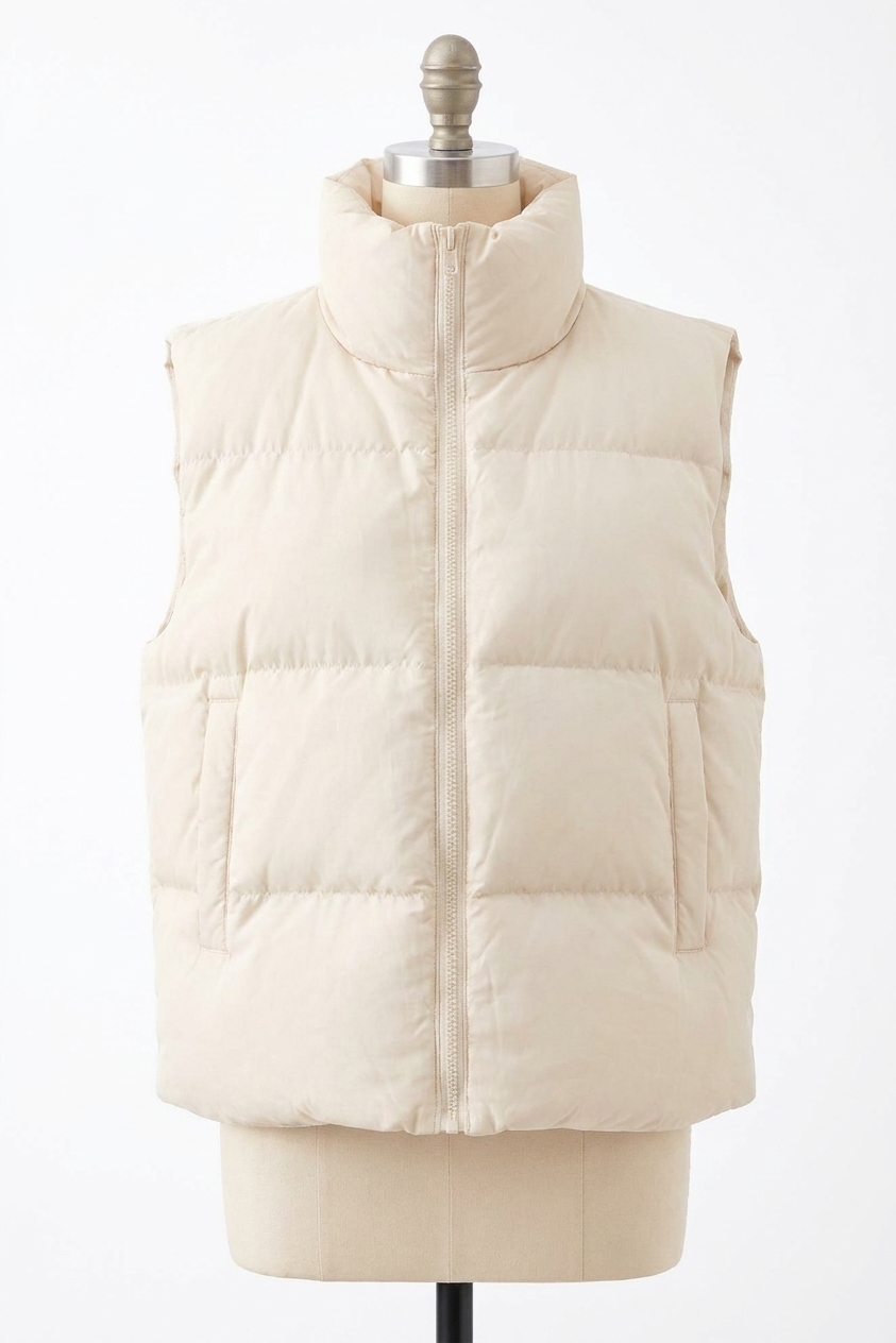 Bluivy Zipper Front Puffer Vest Ecru