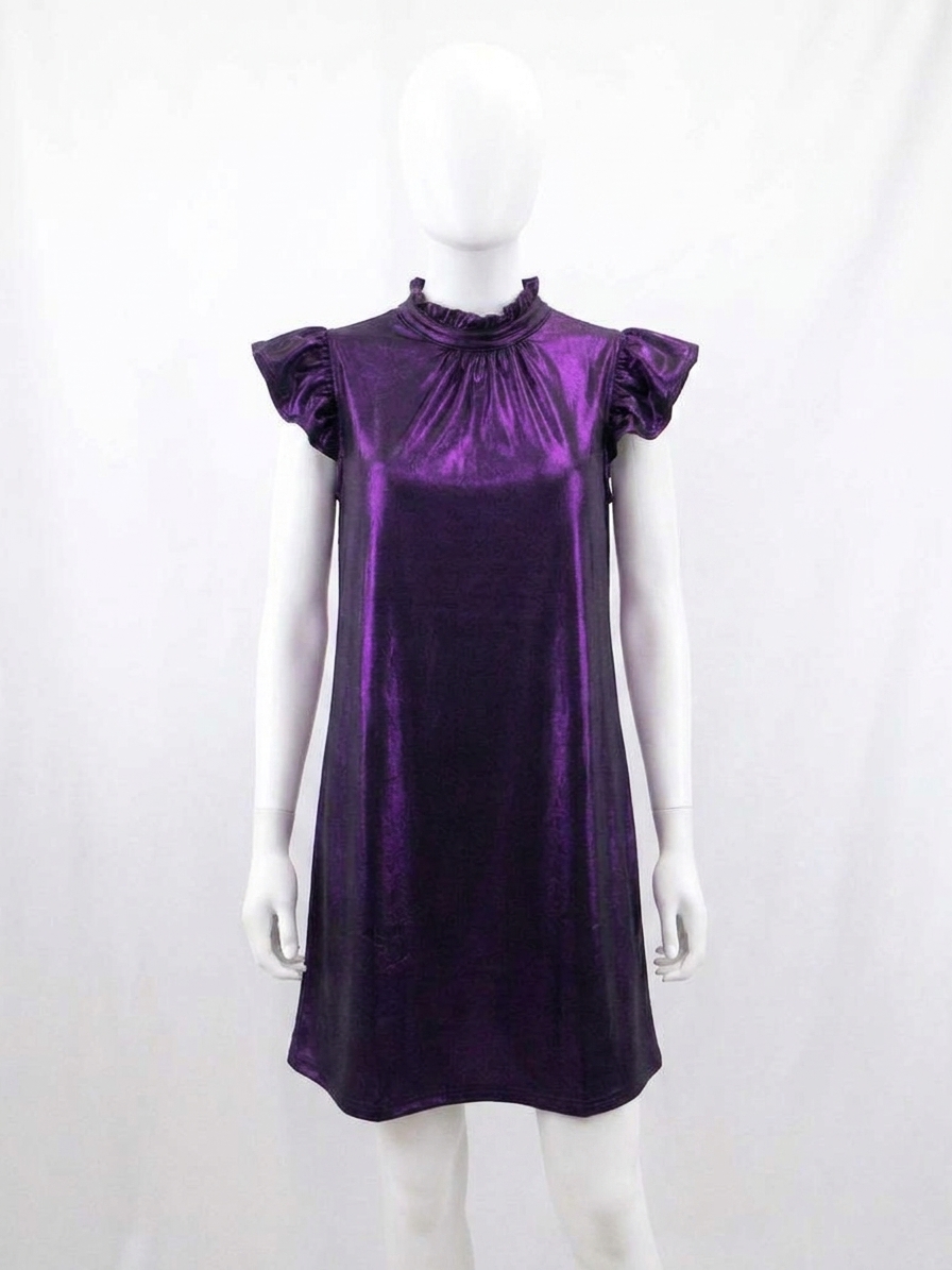 Voy Ruffle Dress Shimmer Metallic Purple