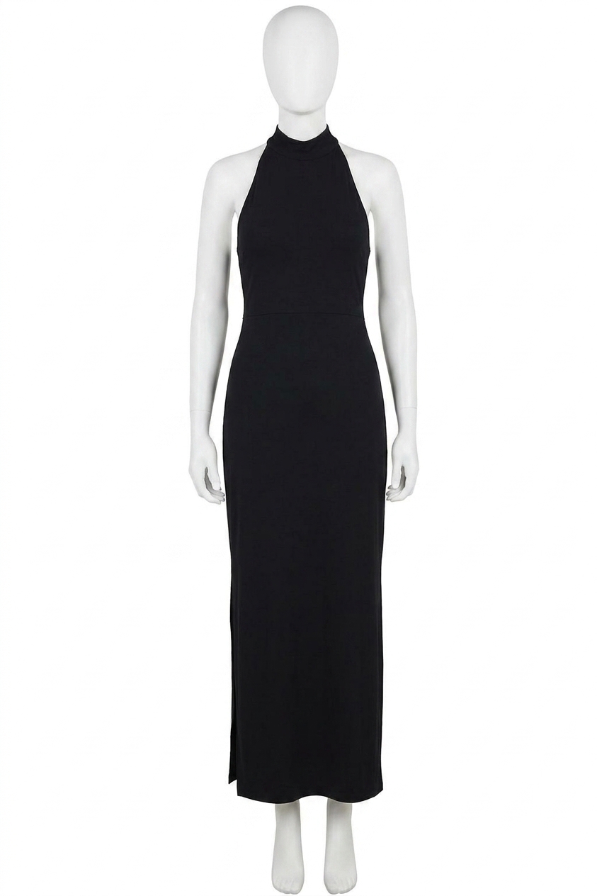Chaser Mock Neck Open Back Maxi Dress With Side Slit True Black