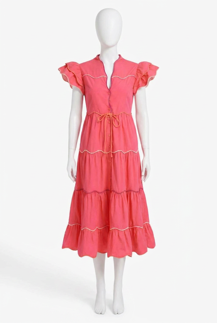 Celia B Baba Cay Cap Sleeve Midi Dress Pink