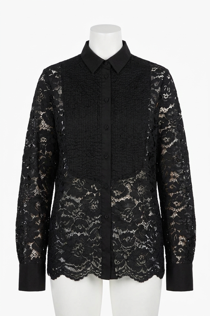 Sanctuary Serendipity Lace Tuxedo Shirt Black