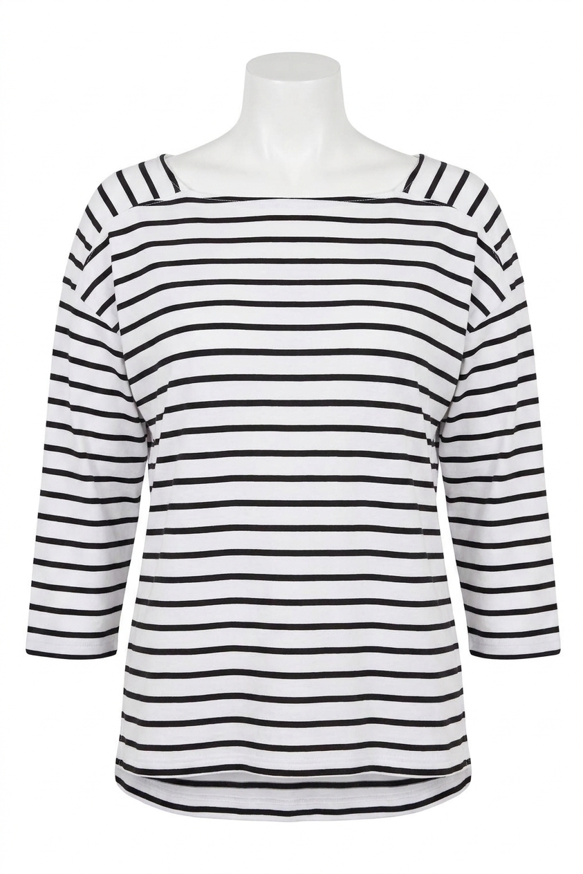Tribal Stripe Boat Neck Top Black & White