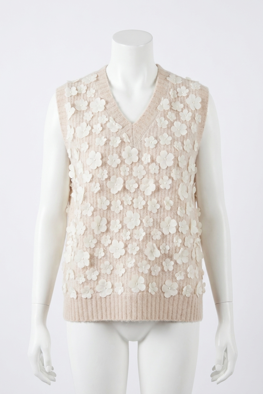Charlie B 3D Flowers Oat Vest Heather Oat