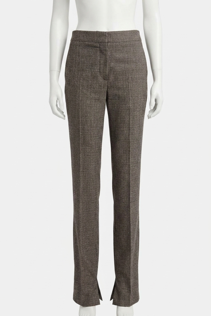 Stella Mccartney Slim Fit Check Split Hem Wool Pants Camel/grey
