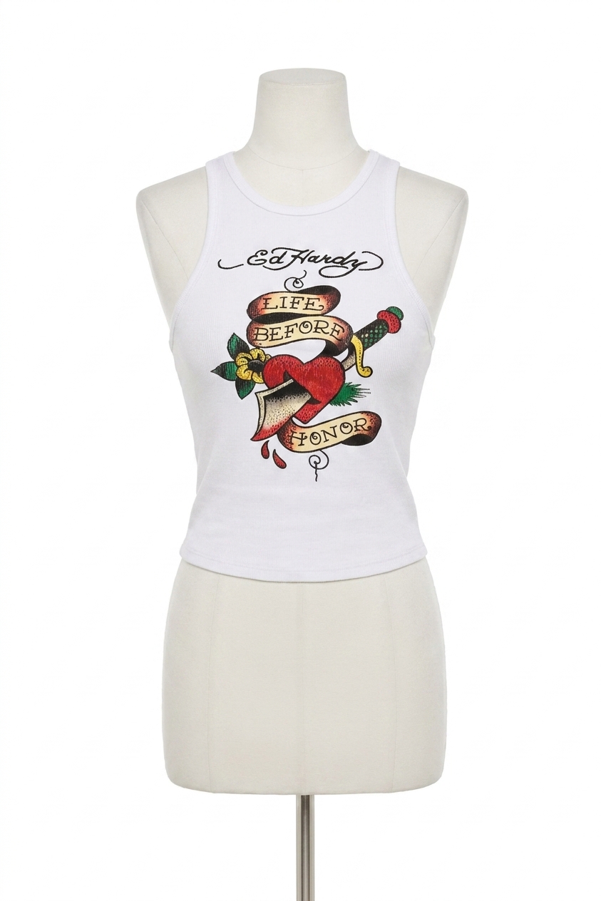 ed hardyタンクトップ　ホワイト Ed Hardy Heart Sword Tank Top White | eBay