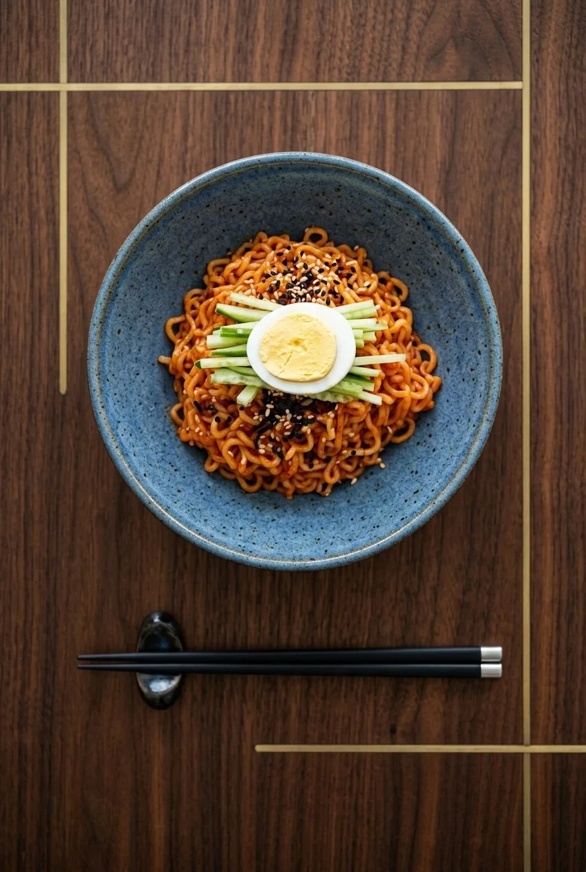 Bul-Bibim: Buldak + Paldo Bibimmen, Served Cold