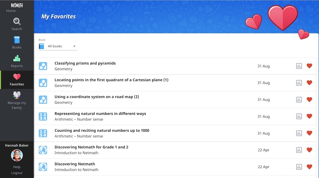 Netmath: Favorites