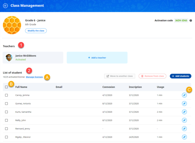Buzzmath: Advanced class management