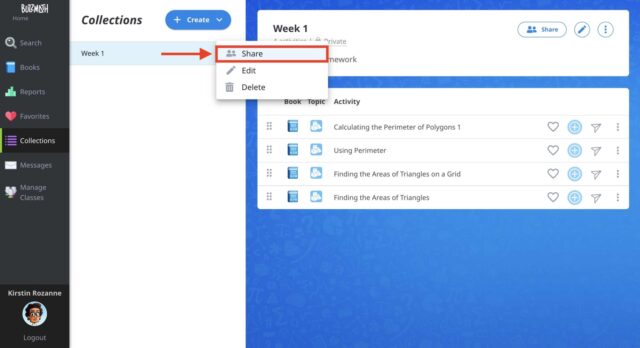 Buzzmath - share collections