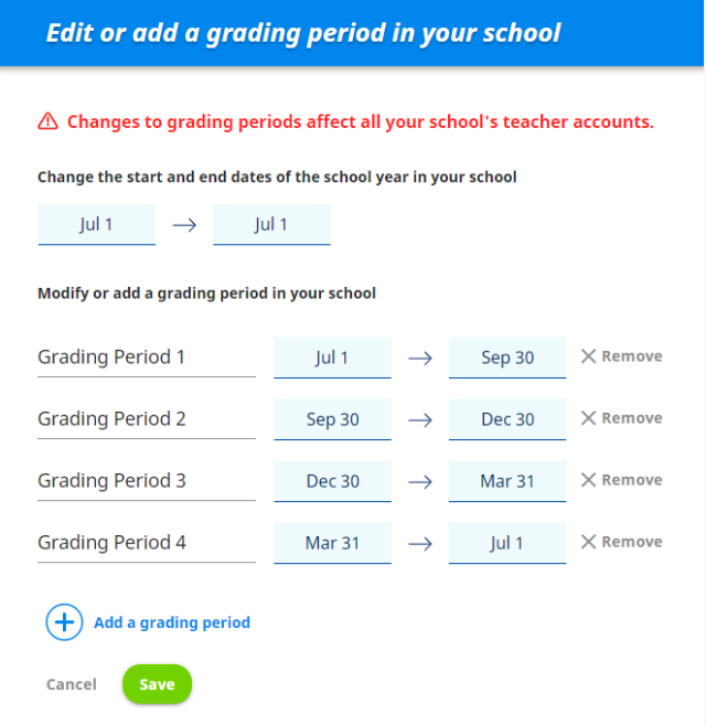 Buzzmath: grading period