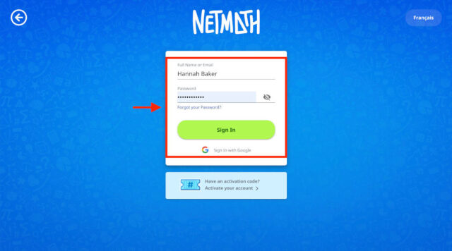 Netmath: login-step 2