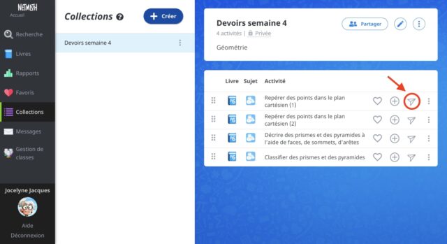 envoyer une activité d'une collection