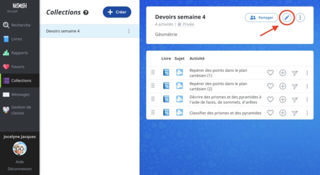 Modifier une collection dans l'entête