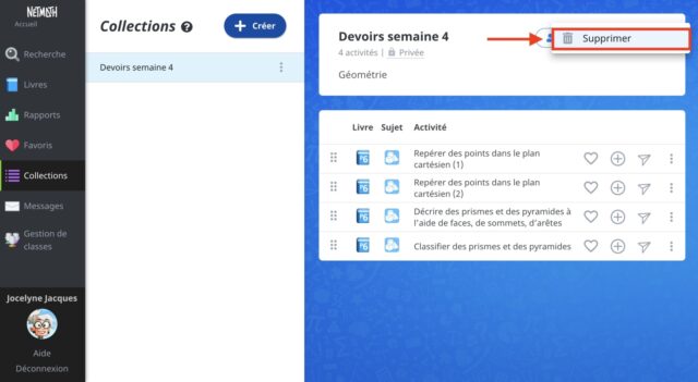 Supprimer une collection (entête) étape 2