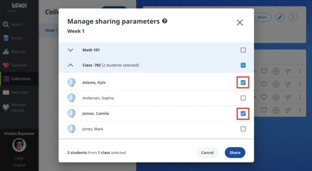 Share collection to a few students