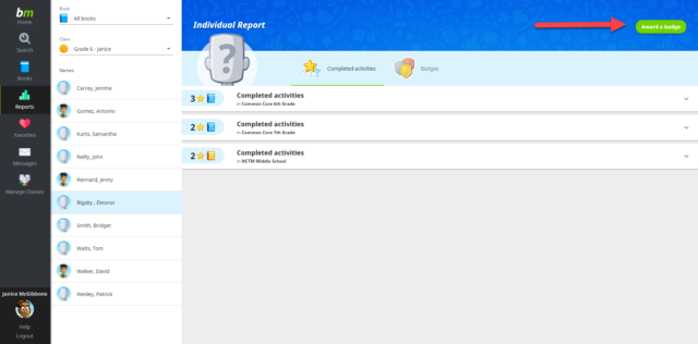 Buzzmath: award a badge
