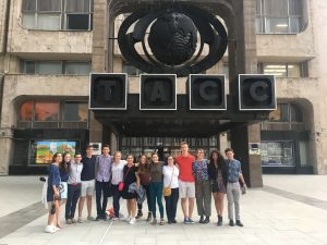Kathryn and her group posing in front of the TASS building.