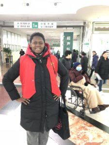 Tamia doing community service at local hospital