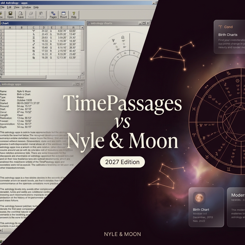 TimePassages vs Nyle & Moon (2027) — Which Astrology App Is Right for You? TimePassages vs Nyle & Moon (2027) — Which Astrology App Is Right for You? | App Comparisons | Nyle & Moon