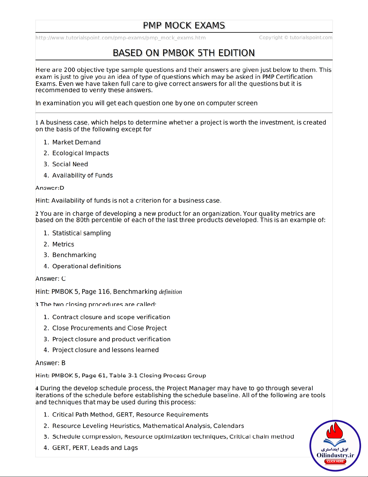 PMP MOCK EXAMS
