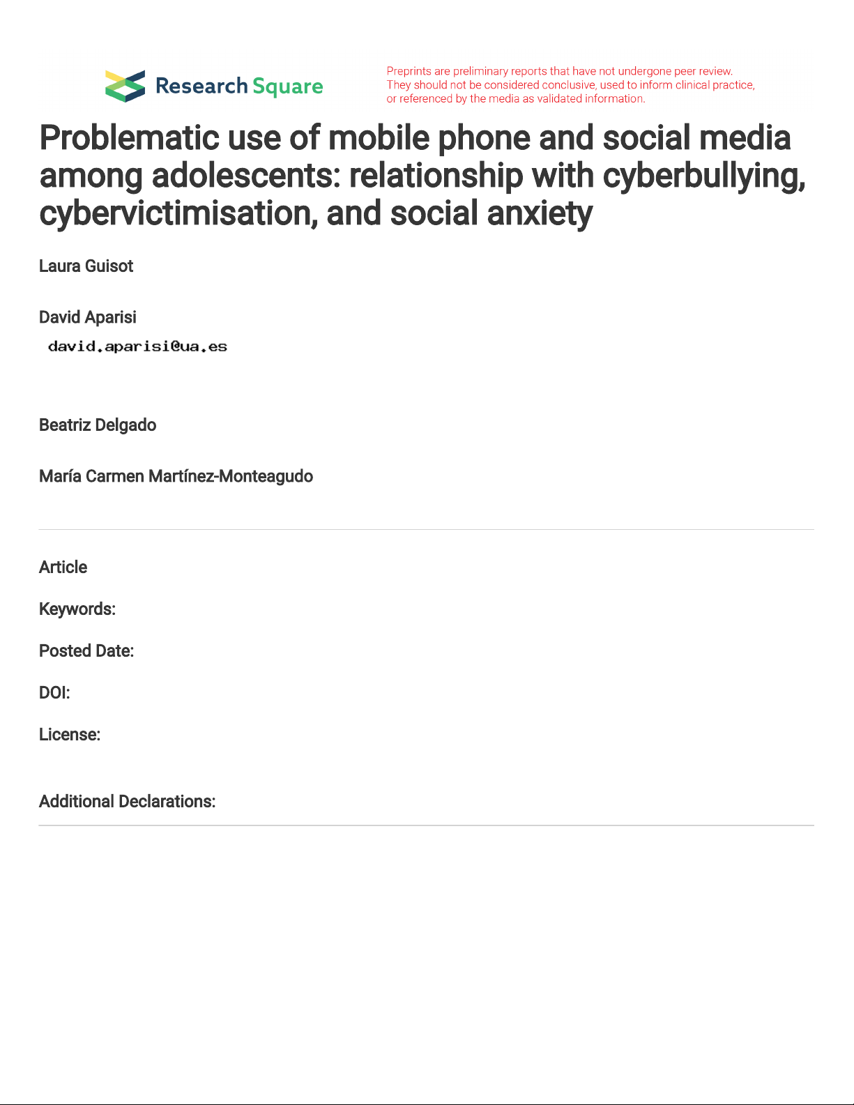 Problematic use of mobile phone and social media among adolescents: relationship with cyberbullying, cybervictimisation, and social anxiety