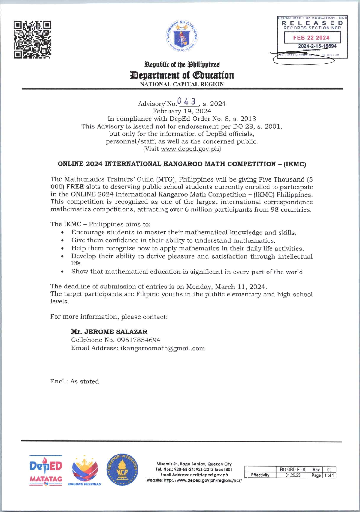 ONLINE 2024 INTERNATIONAL KANGAROO MATH COMPETITION - (IKMC)