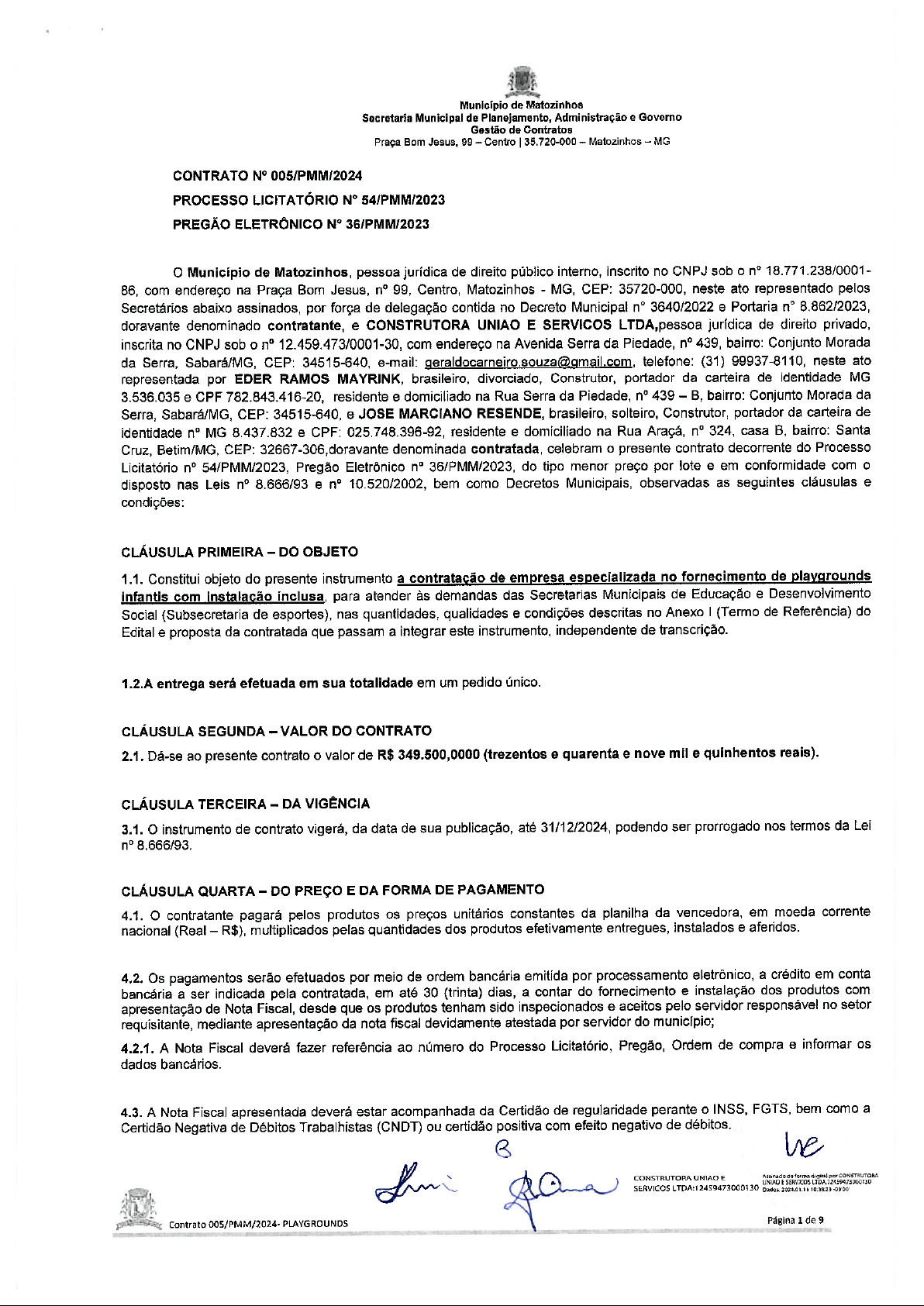 CONTRATO Nº 005/PMM/2024