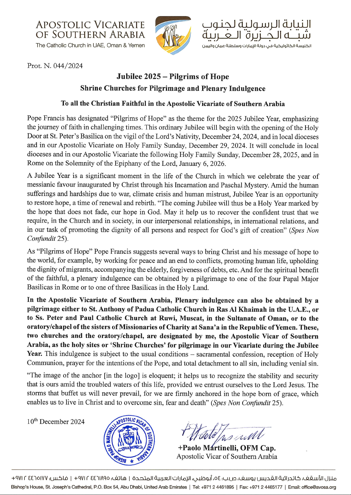 Jubilee 2025 – Pilgrims of Hope: Shrine Churches for Pilgrimage and Plenary Indulgence