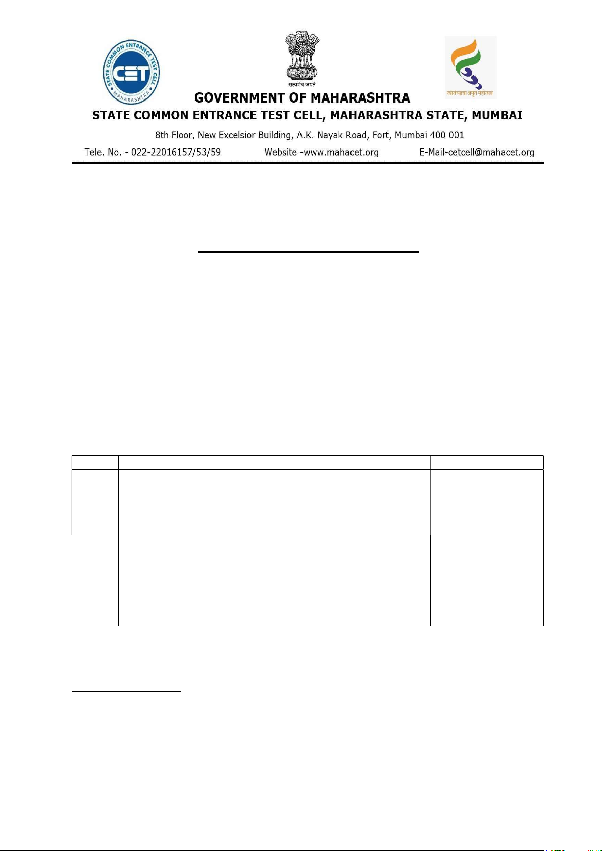 NOTICE NO. 01 MH - DPN/PHN CET - 2025