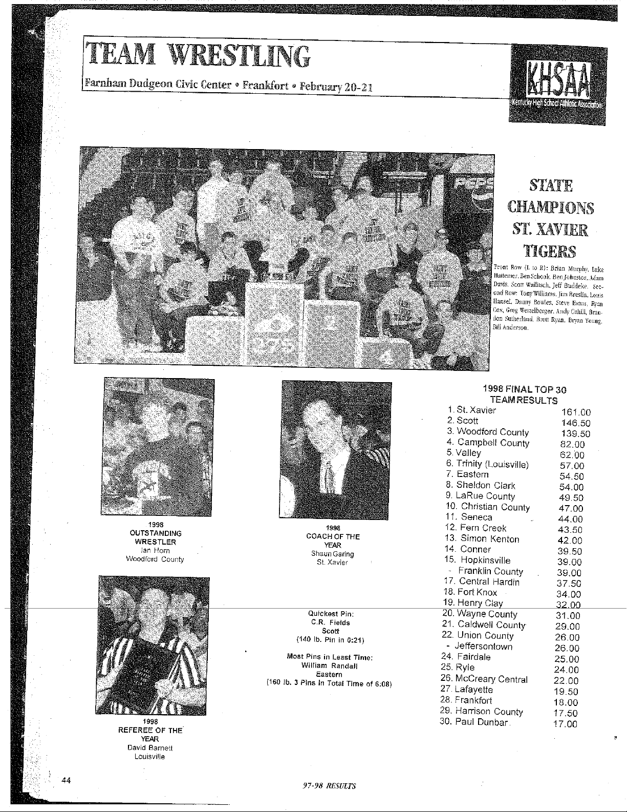 1998 Kentucky State High School Wrestling Tournament