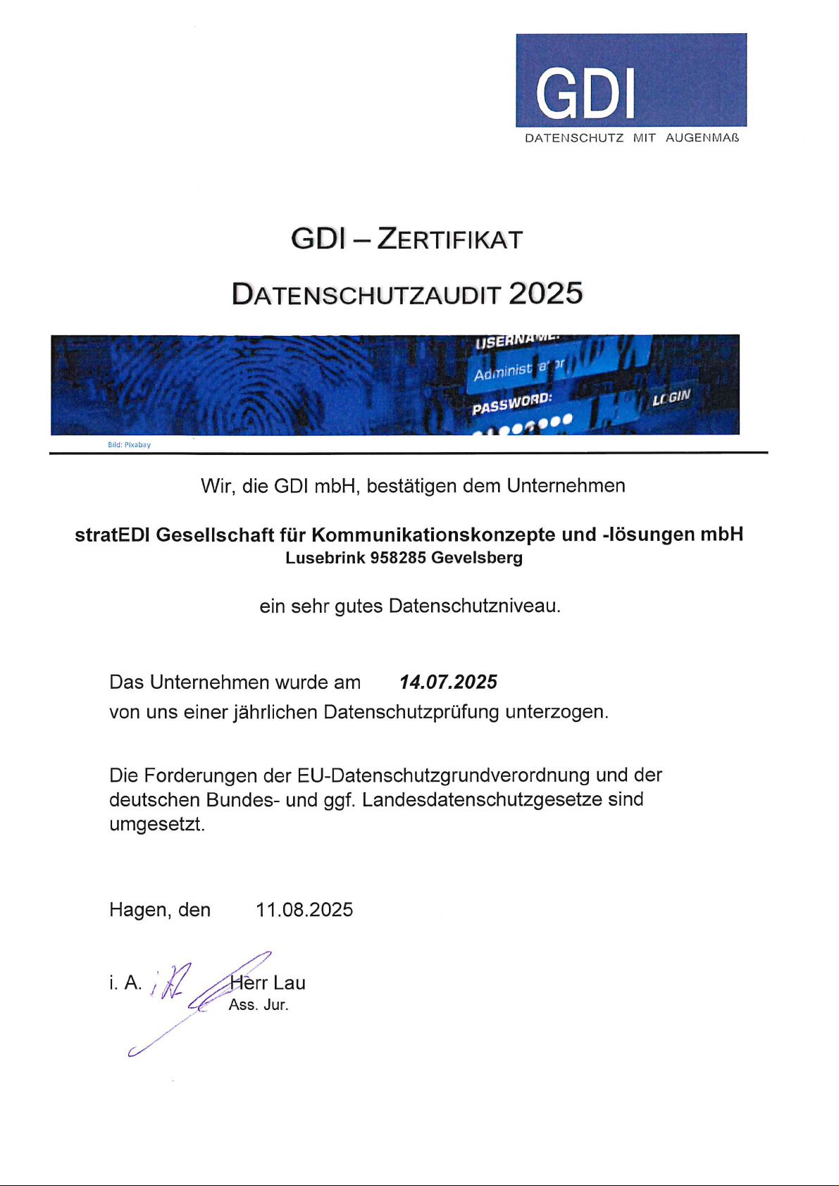 GDI – ZERTIFIKAT DATENSCHUTZAUDIT 2025