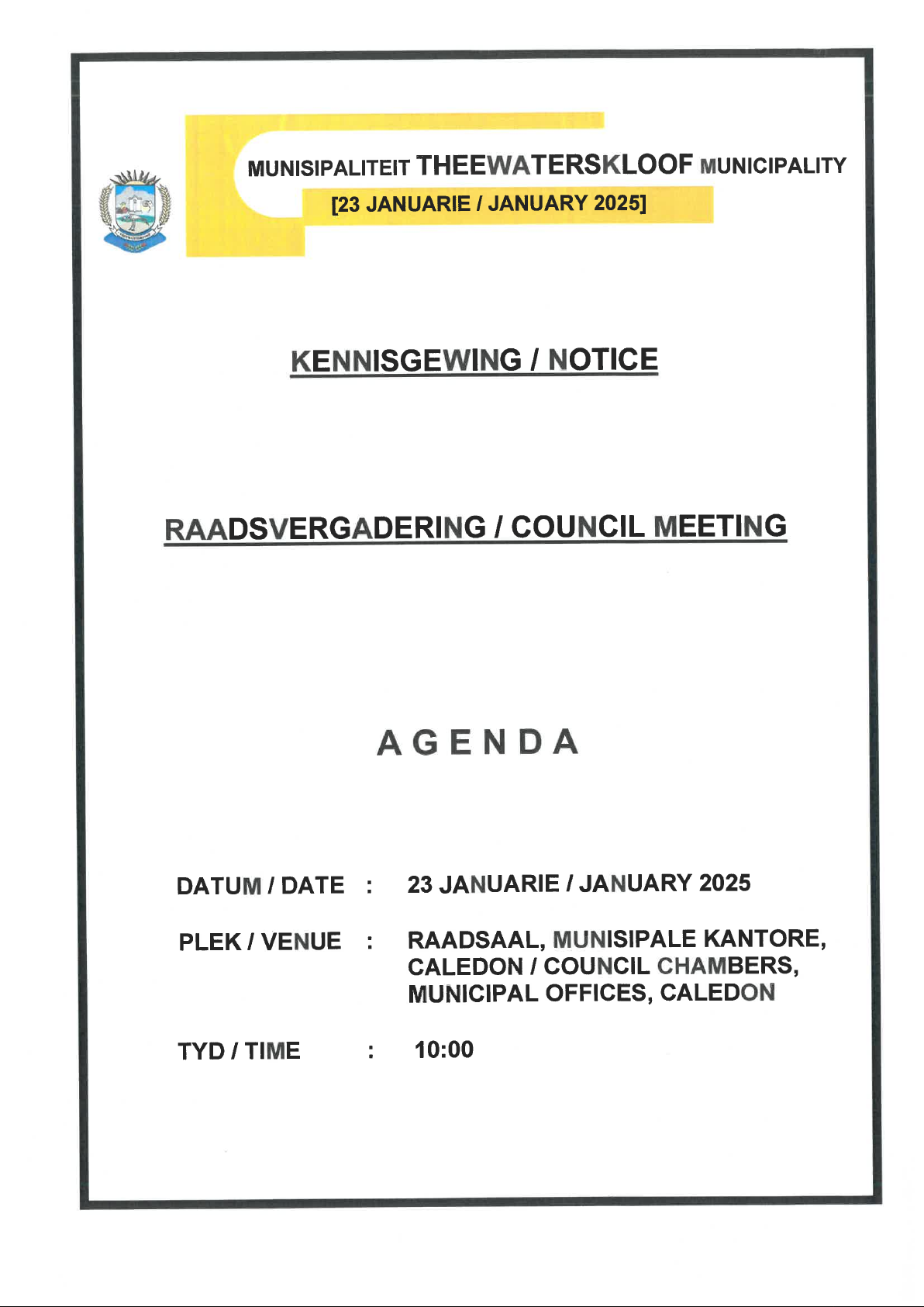 RAADSVERGADERING / COUNCIL MEETING