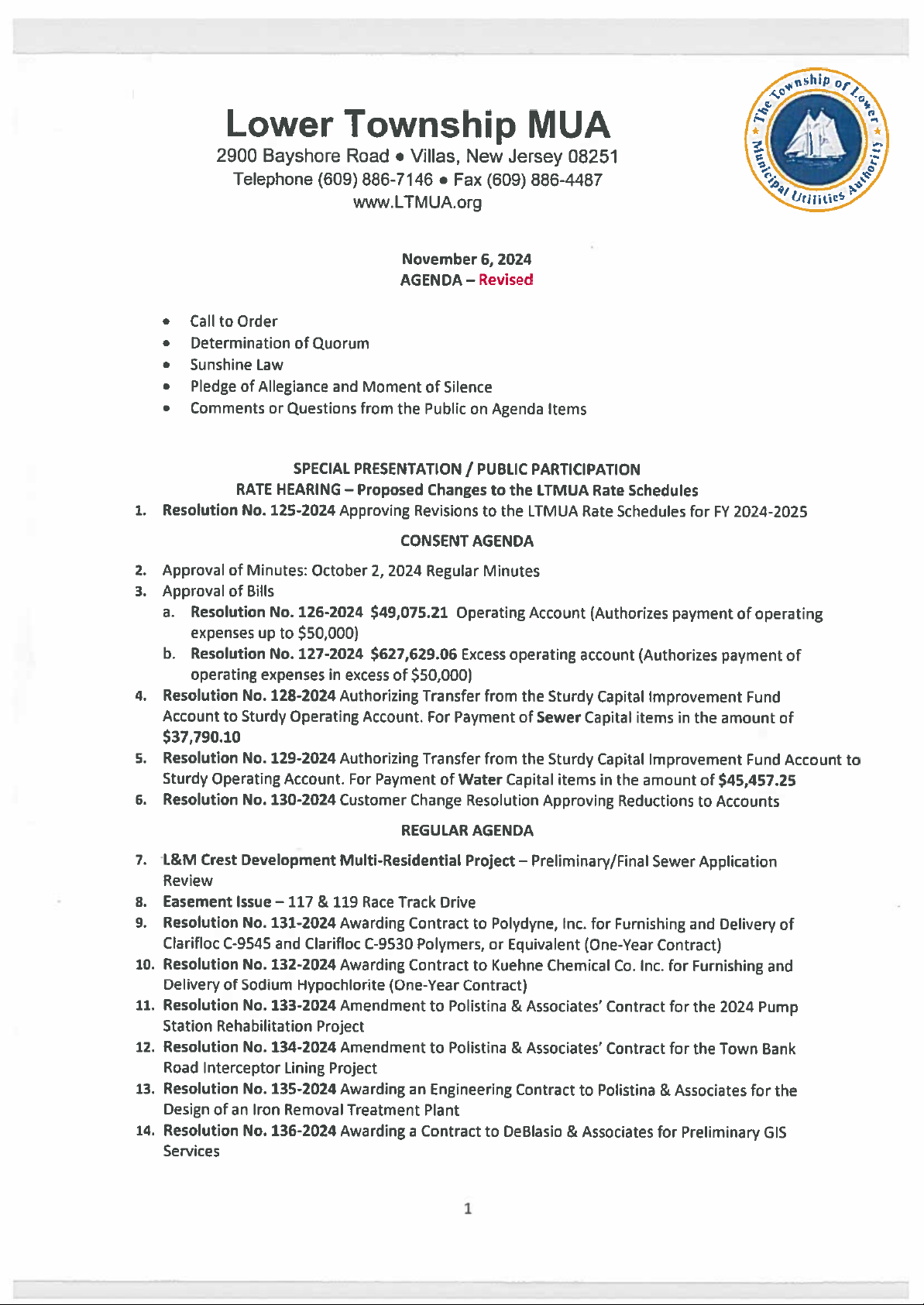 Lower Township MUA AGENDA - Revised
