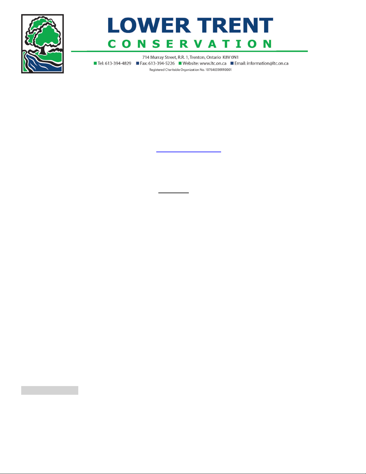 NOTICE OF REGULAR MEETING OF THE LOWER TRENT CONSERVATION BOARD OF DIRECTORS