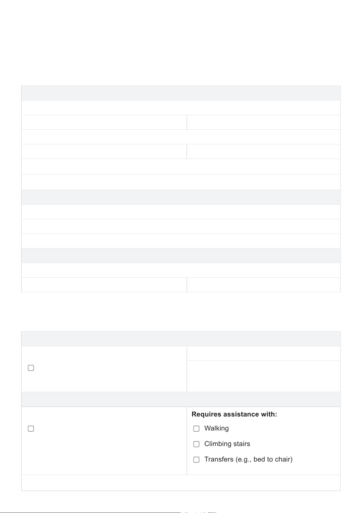Non-Medical Home Care Assessment Form