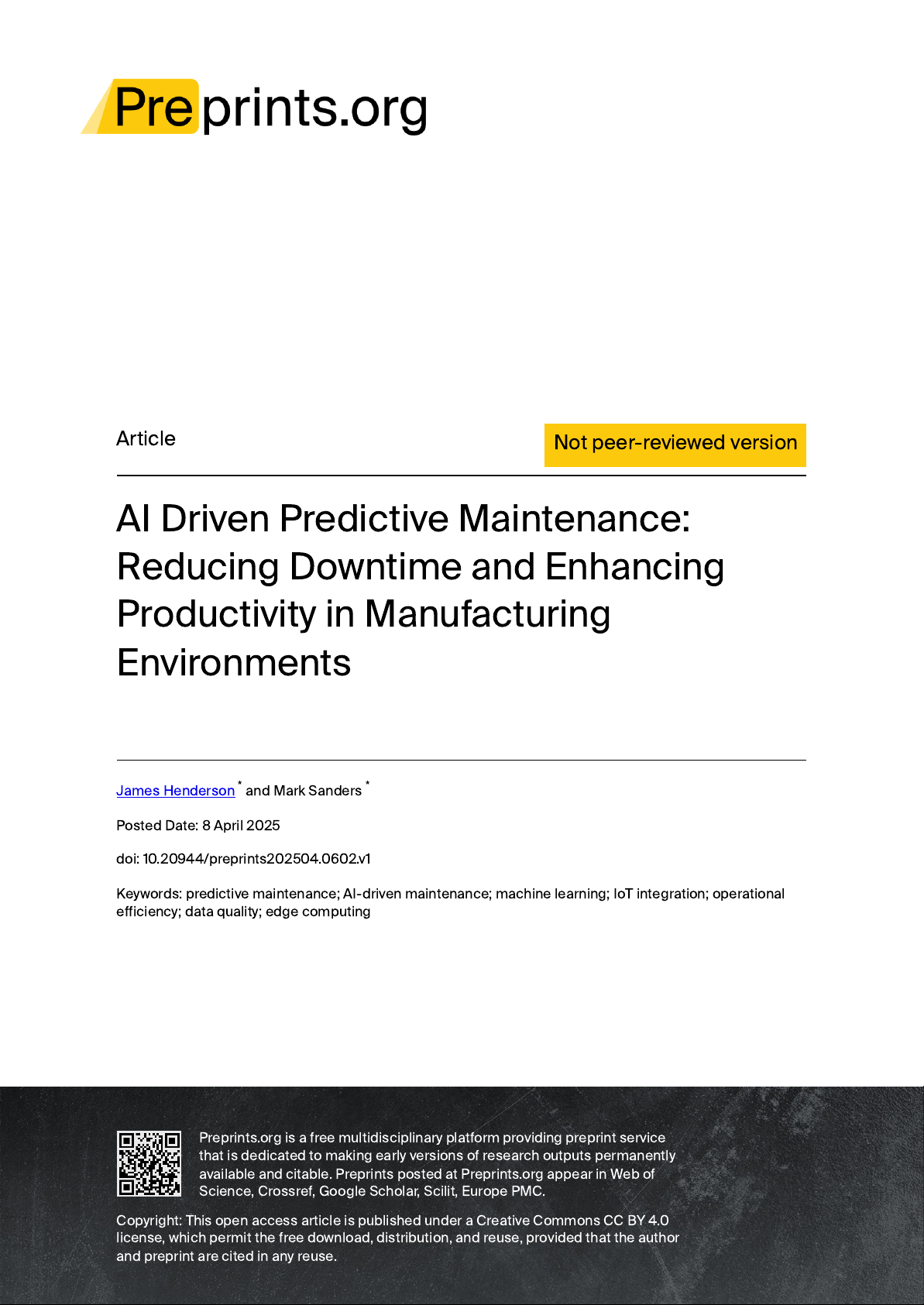 AI Driven Predictive Maintenance: Reducing Downtime and Enhancing Productivity in Manufacturing Environments