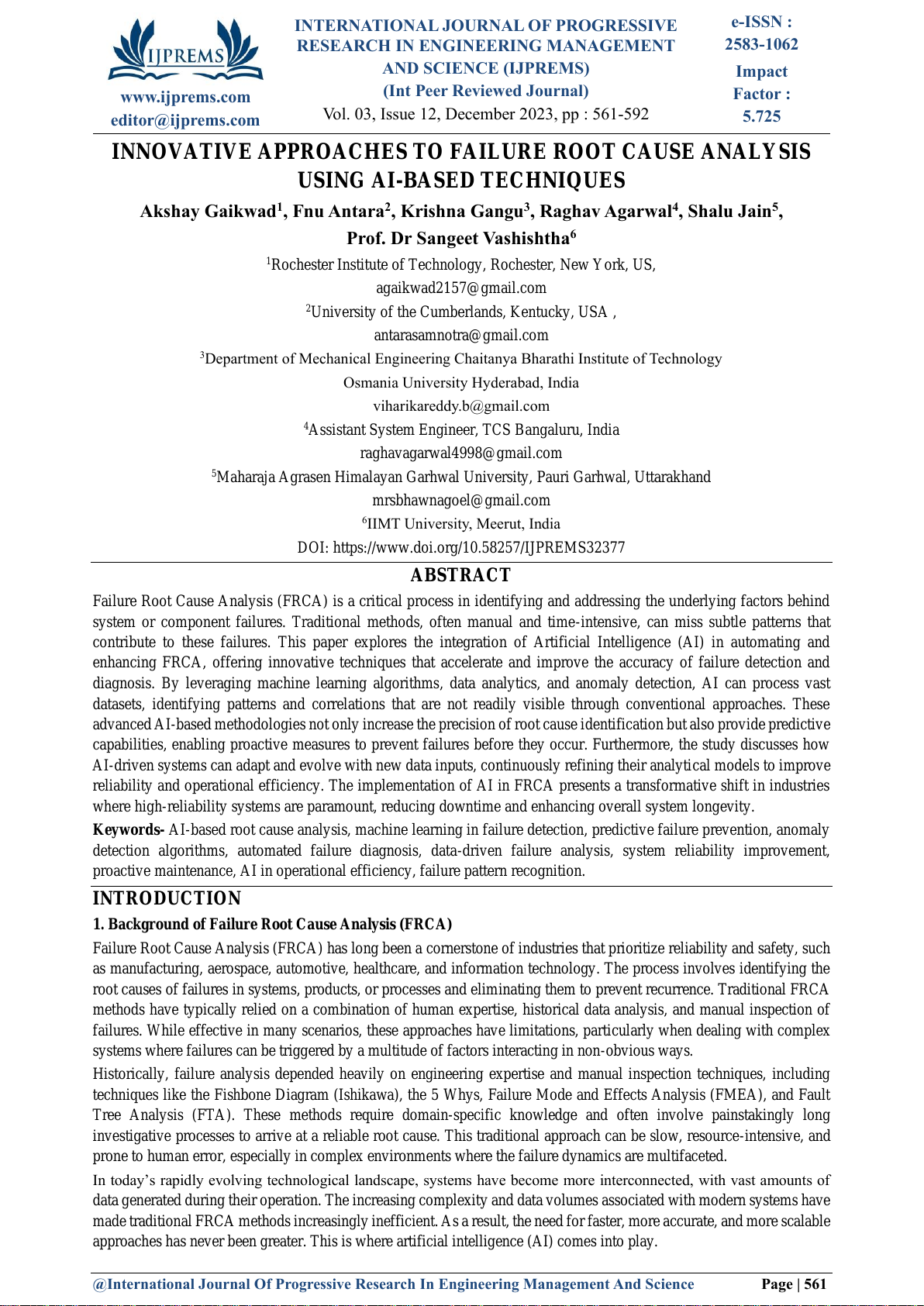 INNOVATIVE APPROACHES TO FAILURE ROOT CAUSE ANALYSIS USING AI-BASED TECHNIQUES