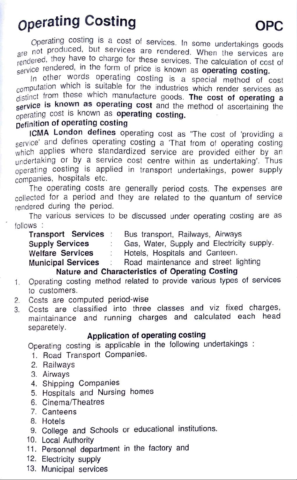 Operating Costing